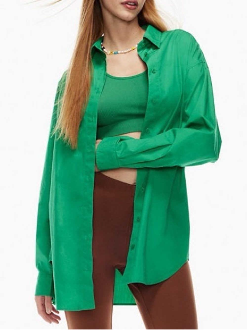 Aritzia Sun-Deh Green Oversized Button-Up Shirt